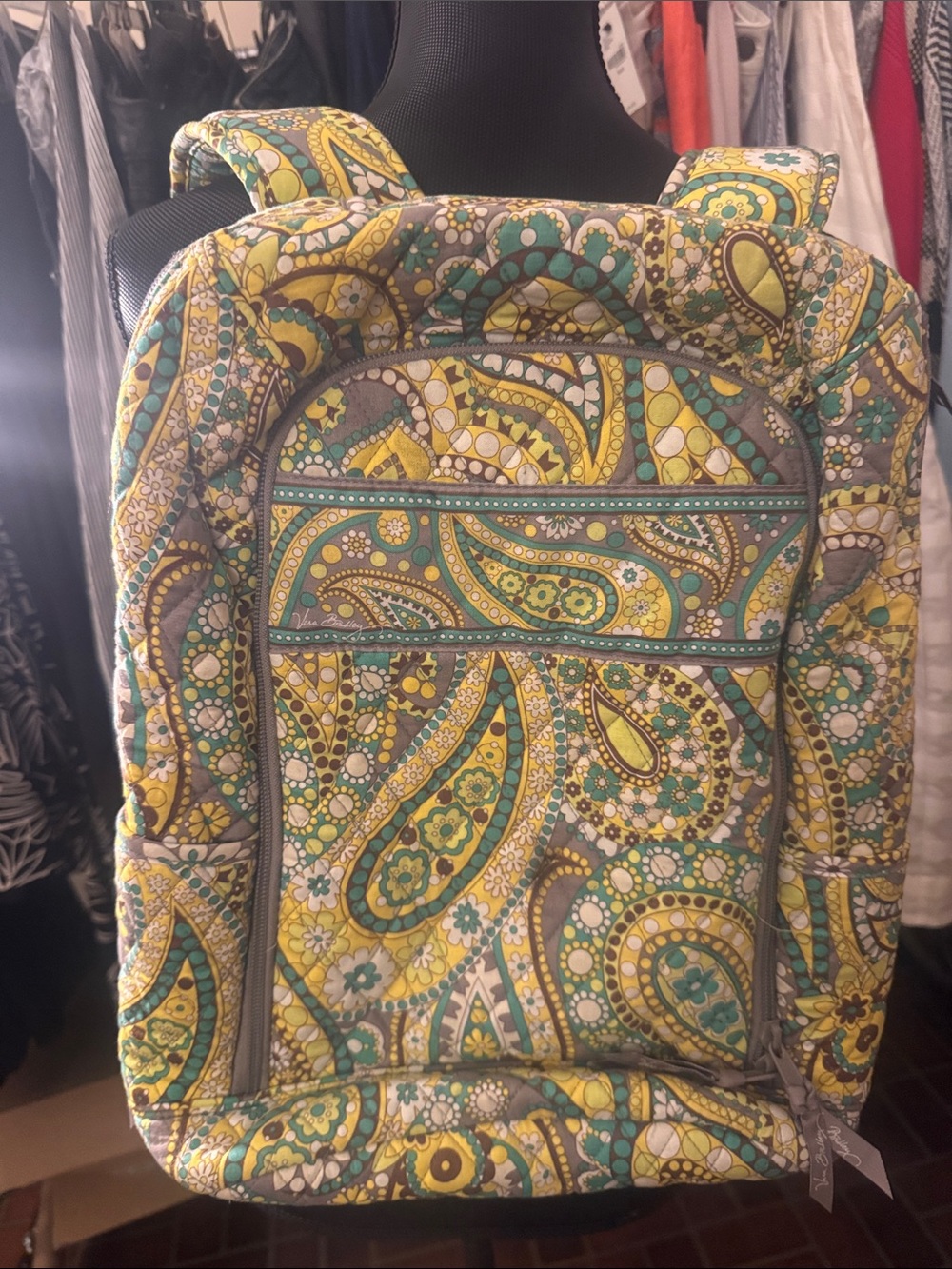 Vera Bradley Yellow, Teal & Gray Quilted Paisley Backpack